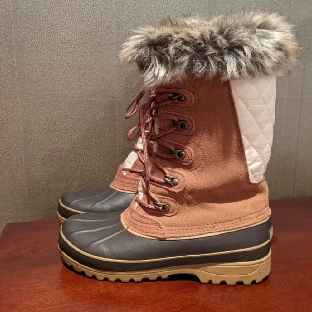 NEW! KHOMBU Nordic Tan/Brown/Ivory Winter/Rain Lace Up Boots w/ Faux Fur 🏠